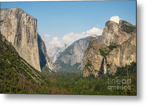 Yosemite Tunnel View With Bridalveil Rainbow By Michael Tidwell Metal Print featuring the photograph Yosemite Tunnel View with Bridalveil Rainbow by Michael Tidwell by Michael Tidwell