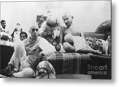 Mature Adult Metal Print featuring the photograph Mahatma Gandhi And Pandit Jawaharlal #1 by Bettmann