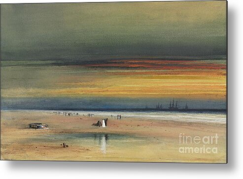 19th Century Metal Print featuring the drawing Beach Scene At Sunset by Heritage Images