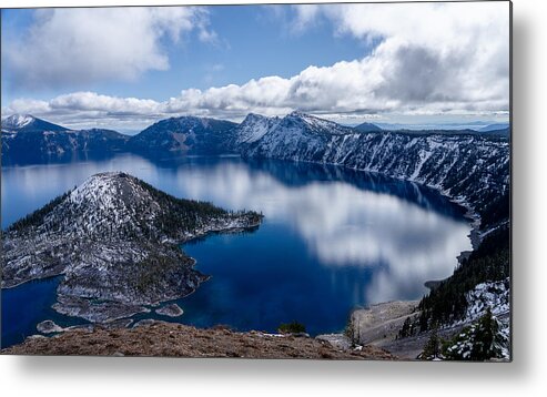 Water Metal Print featuring the photograph Crater Lake And Clouds by David Reams
