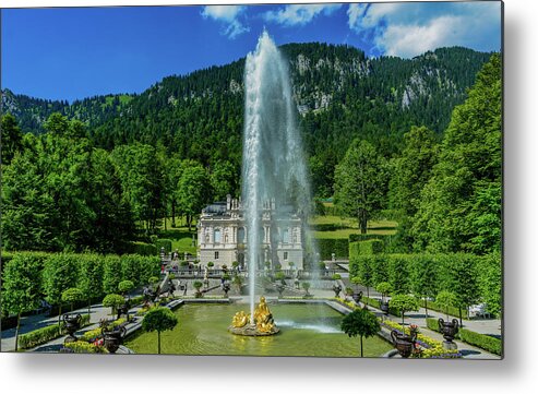 Linderhof Palace Metal Print featuring the photograph Garden Fountain of Linderhoff Palace by Marcy Wielfaert