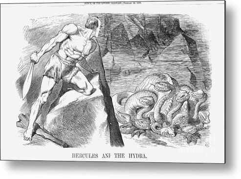 Problems Metal Print featuring the drawing Hercules And The Hydra, 1870. Artist by Print Collector