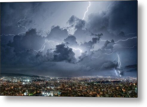 Athens Metal Print featuring the photograph Lightning Over Athens by Chris Kaddas