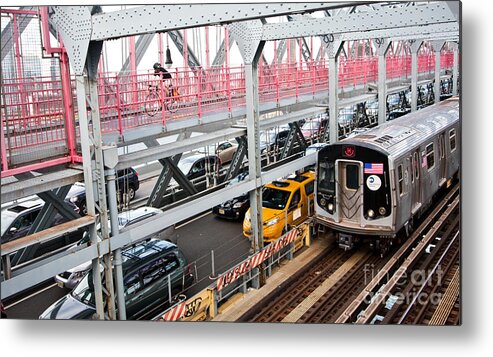New York City Metal Print featuring the photograph Manhattan-bound on the Willy B by Steve Ember
