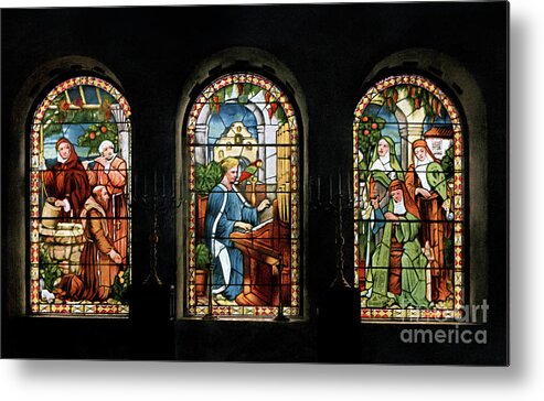Stained Glass Metal Print featuring the photograph Mission Inn - St Cecilia Windows - Riverside CA by Sad Hill - Bizarre Los Angeles Archive
