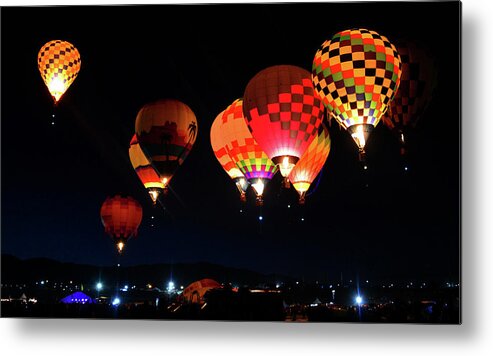 Hot Air Balloons Metal Print featuring the photograph Ascending balloons panoramic work A by David Lee Thompson