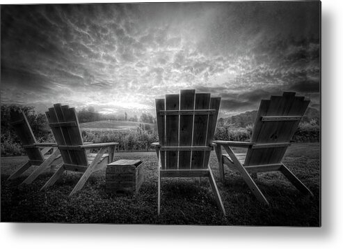 Clouds Metal Print featuring the photograph Sitting Pretty on a Foggy Morning Black and White by Debra and Dave Vanderlaan