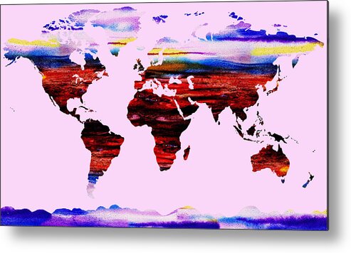 World Metal Print featuring the painting Watercolor Silhouette World Map Colorful PNG XXVII by Irina Sztukowski