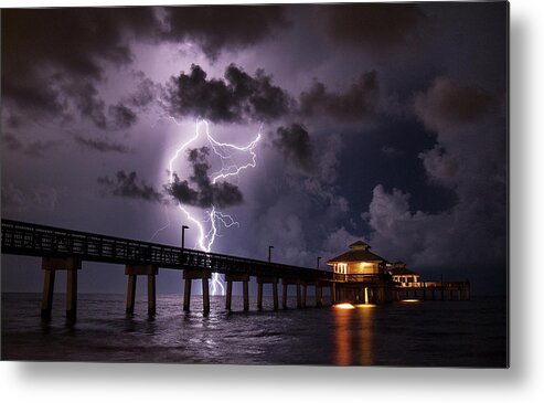 Lightning Strike At Fort Myers Beach Pier Metal Print