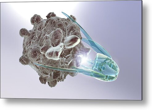 Killing Metal Print featuring the drawing Nanotechnology Probe Attacking A Cancer Cell #1 by Coneyl Jay