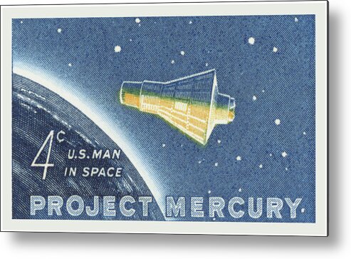 Astronaut Metal Print featuring the digital art 1962 Project Mercury Stamp by Greg Joens