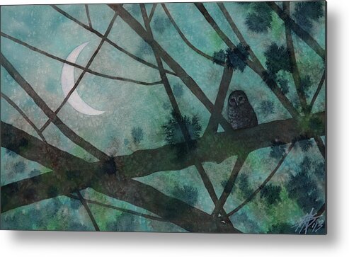 Strix Varia Metal Print featuring the painting Barred Owl Moon by Robin Street-Morris