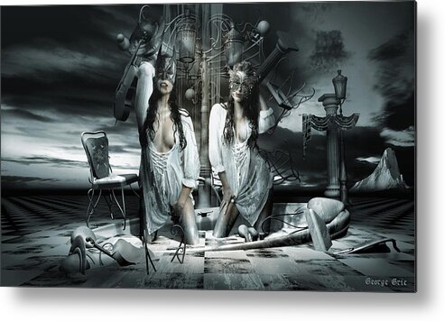 Surrealism Art Gothic Artist Digital 3d Goth Fantasy Landscape Matte Painting Photography Computer Metal Print featuring the digital art Beauty and the beast Dissociative identity disorder by George Grie