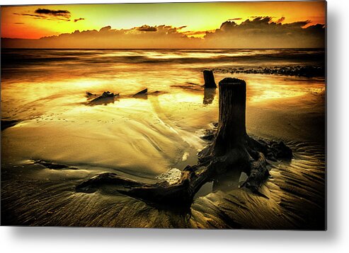 Beautiful Photo At Driftwood Beach Metal Print featuring the photograph Behold The Fire and The Wood by Karen Cox
