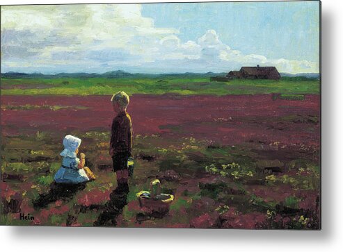 Danish Metal Print featuring the painting Children Picking Berries on the Moor, 1910 by Einar Hein