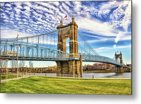 Cincinatti Metal Print featuring the photograph Cincinnati John A Roebling Suspension bridge by Karen Cox