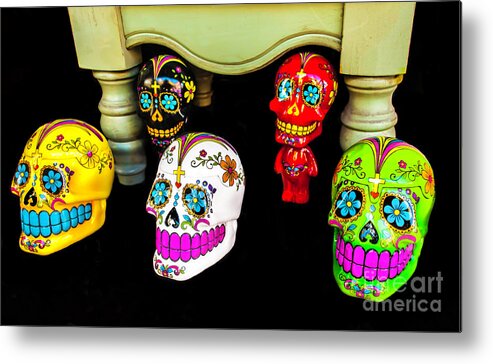 Day Of The Dead Metal Print featuring the photograph Day Of The Dead Skulls by Frances Ann Hattier