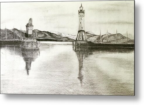 Bodensee Metal Print featuring the drawing Entering Bodensee Harbor by Tracy Hutchinson