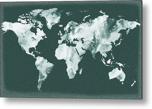 World Map Metal Print featuring the painting Monochromatic Teal Gray Watercolor World Map by Irina Sztukowski