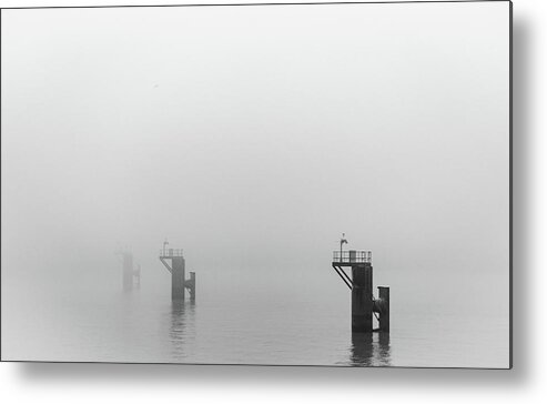 Mooring Metal Print featuring the photograph Mooring Dolphins in the Fog by Gavin Lewis