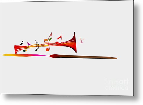 Music Metal Print featuring the digital art Musical trumpet with notes on a white background by Viktor Birkus