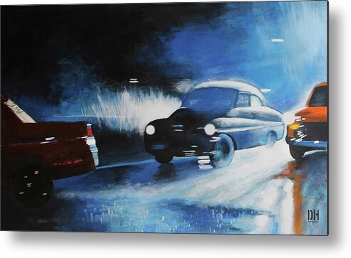 Car Metal Print featuring the painting Night Tracking by Dan Haraga