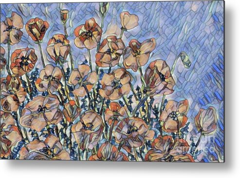 Flowers Poppies Abstract Garden Nature Bag Tote Metal Print featuring the painting Pale Poppies by Bradley Boug