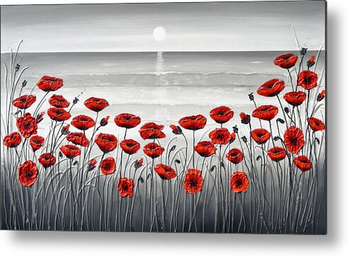 Red Poppies Metal Print featuring the painting Sea with Red Poppies by Amanda Dagg