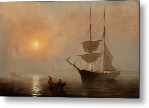 Ship Metal Print featuring the painting Ship in Fog by Fitz Henry Lane by Mango Art