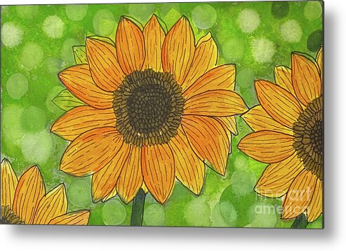 Sunflowers Metal Print featuring the mixed media Sunflowers on Green by Lisa Neuman