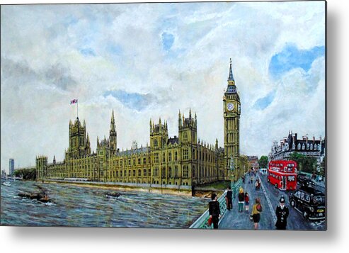 Palace Of Westminster Metal Print featuring the painting The Palace Of Westminster And Westminster Bridge London by Mackenzie Moulton