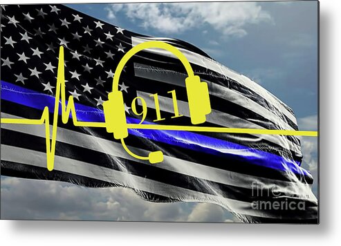 911 Metal Print featuring the digital art The Thin Gold Line 911 by D Hackett