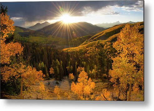 Colorado Metal Print featuring the photograph Uncompahgre Sunburst Panorama by Aaron Spong