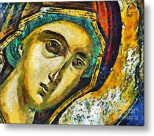 Virgin Mary Metal Print featuring the painting Blessed Virgin Mary - painting by Daliana Pacuraru