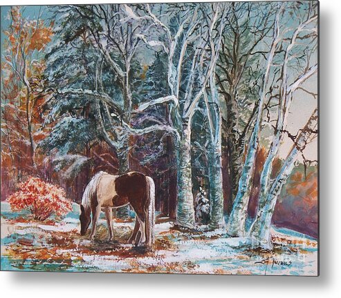 October Metal Print featuring the painting First Snow by Joy Nichols