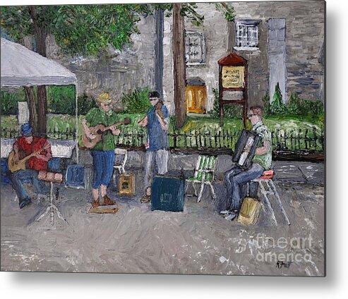 Montreal Metal Print featuring the painting Ste Catherine Street Musicians by Reb Frost