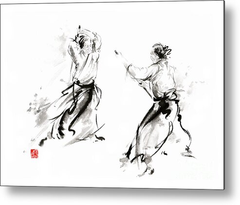 Aikido Metal Print featuring the painting Aikido enso circle martial arts sumi-e original ink painting artwork #1 by Mariusz Szmerdt
