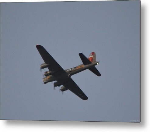 B-17 Metal Print featuring the photograph B-17 Flying Fortress WWII Bomber over Santa Rosa Sound at Twilight #1 by Jeff at JSJ Photography