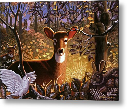 Forest Animals Metal Print featuring the painting Deer in the Forest by Robin Moline