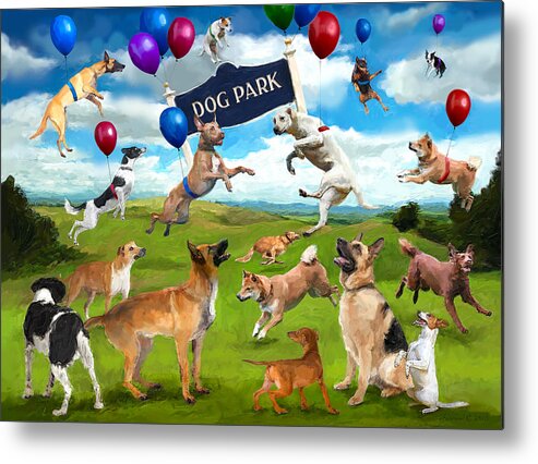Dog Metal Print featuring the digital art Dog Park Party by Frank Harris
