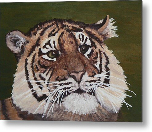 Tiger Metal Print featuring the painting Ever Watchful #1 by Margaret Saheed