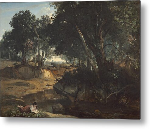 Jean-baptiste-camille Corot Metal Print featuring the painting Forest of Fontainebleau #1 by Jean-Baptiste-Camille Corot