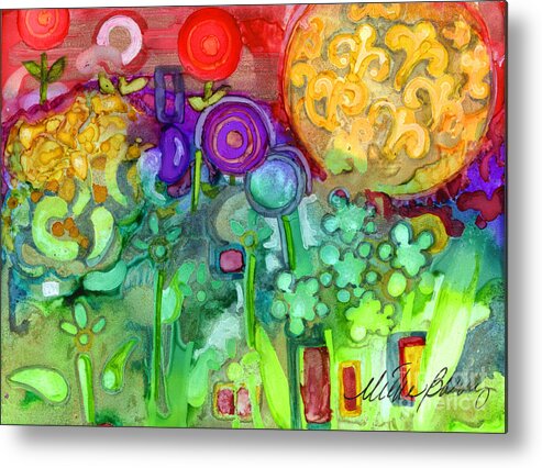 Abstract Floral Metal Print featuring the painting Garden Sunset #1 by Vicki Baun Barry