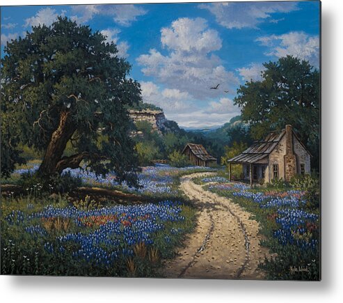 Texas Bluebonnets Indian Paintbrushes Metal Print featuring the painting Lone Star Vision by Kyle Wood