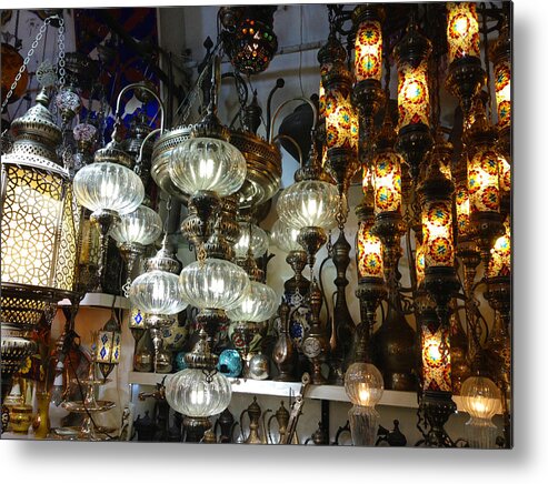 Oriental Lamps Metal Print featuring the photograph Oriental Lamps Grand Bazaar Istanbul Turkey #1 by PIXELS XPOSED Ralph A Ledergerber Photography