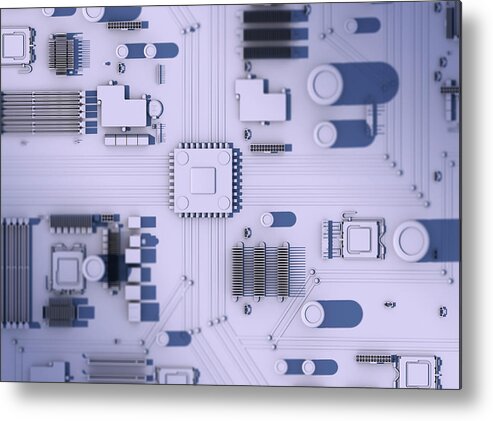 3 D Metal Print featuring the photograph Overhead View Of Computer Motherboard #1 by Ikon Ikon Images