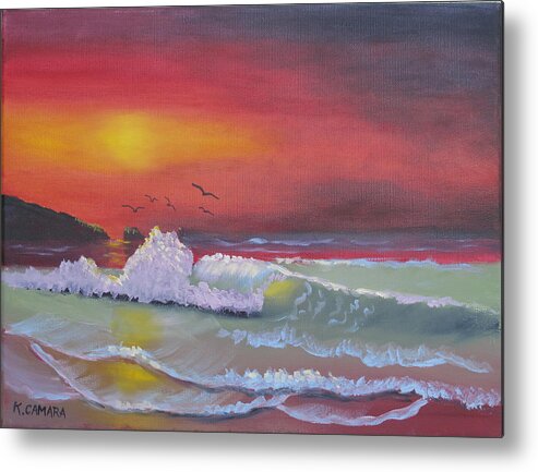 Seascape Metal Print featuring the painting Red Sky at Night by Kathie Camara