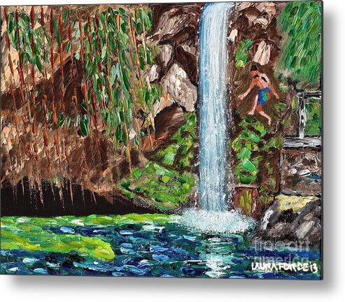 Annadale Waterfall Metal Print featuring the painting The Jump by Laura Forde