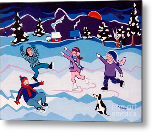 Whimsical Winter Paintings Metal Print featuring the painting The Little Showoffs by Joyce Gebauer