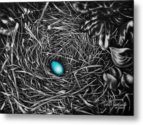 Robin Metal Print featuring the painting The Robin's Egg by Craig Burgwardt